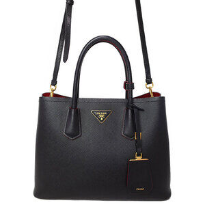 Prada Saffiano Leather Double Bag black contrasting red interior